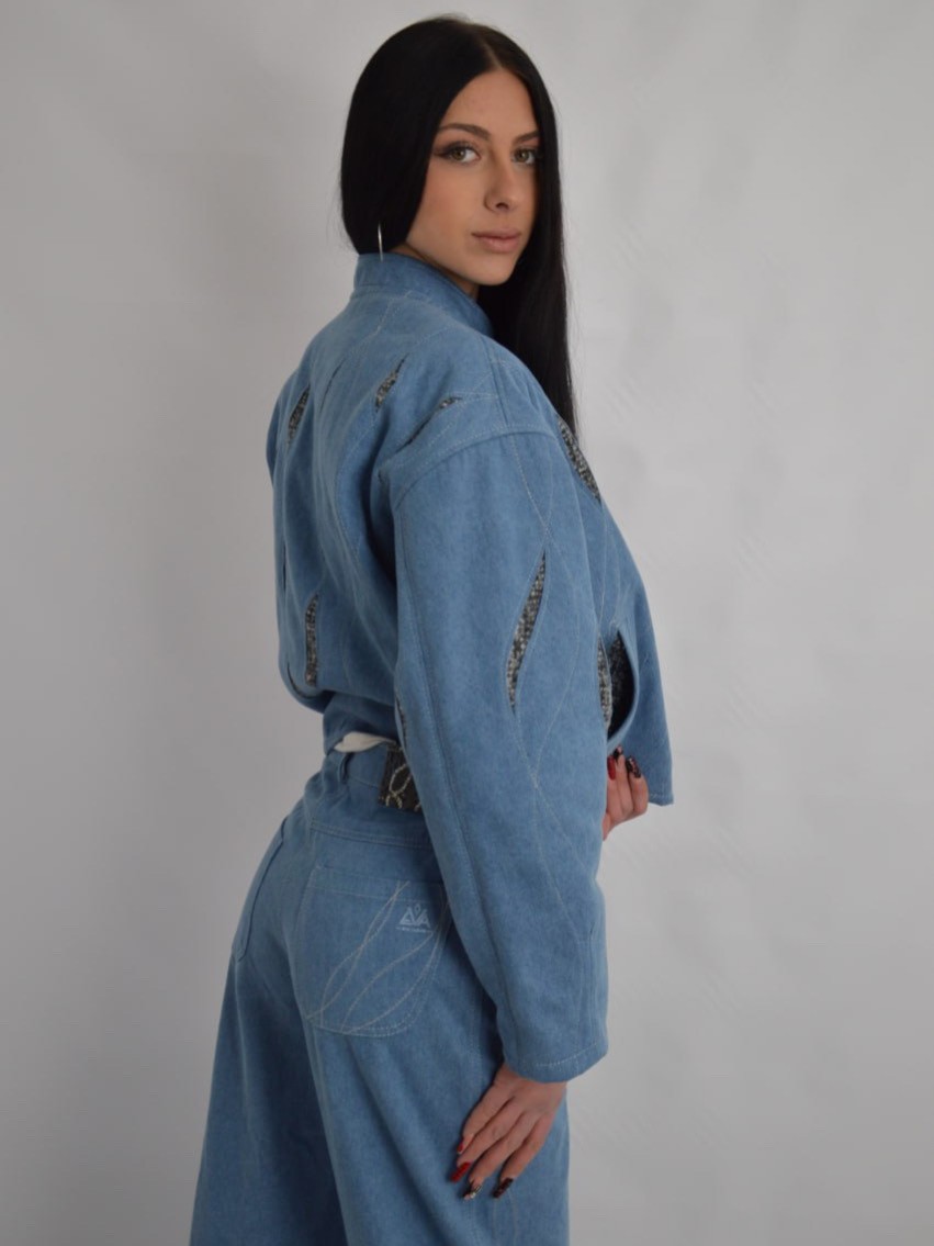 Подвійний бомбер "Денім з пелюстками"