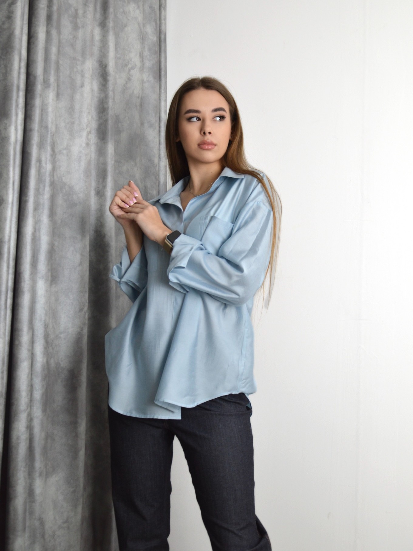 Сорочка із тенсела блакитна