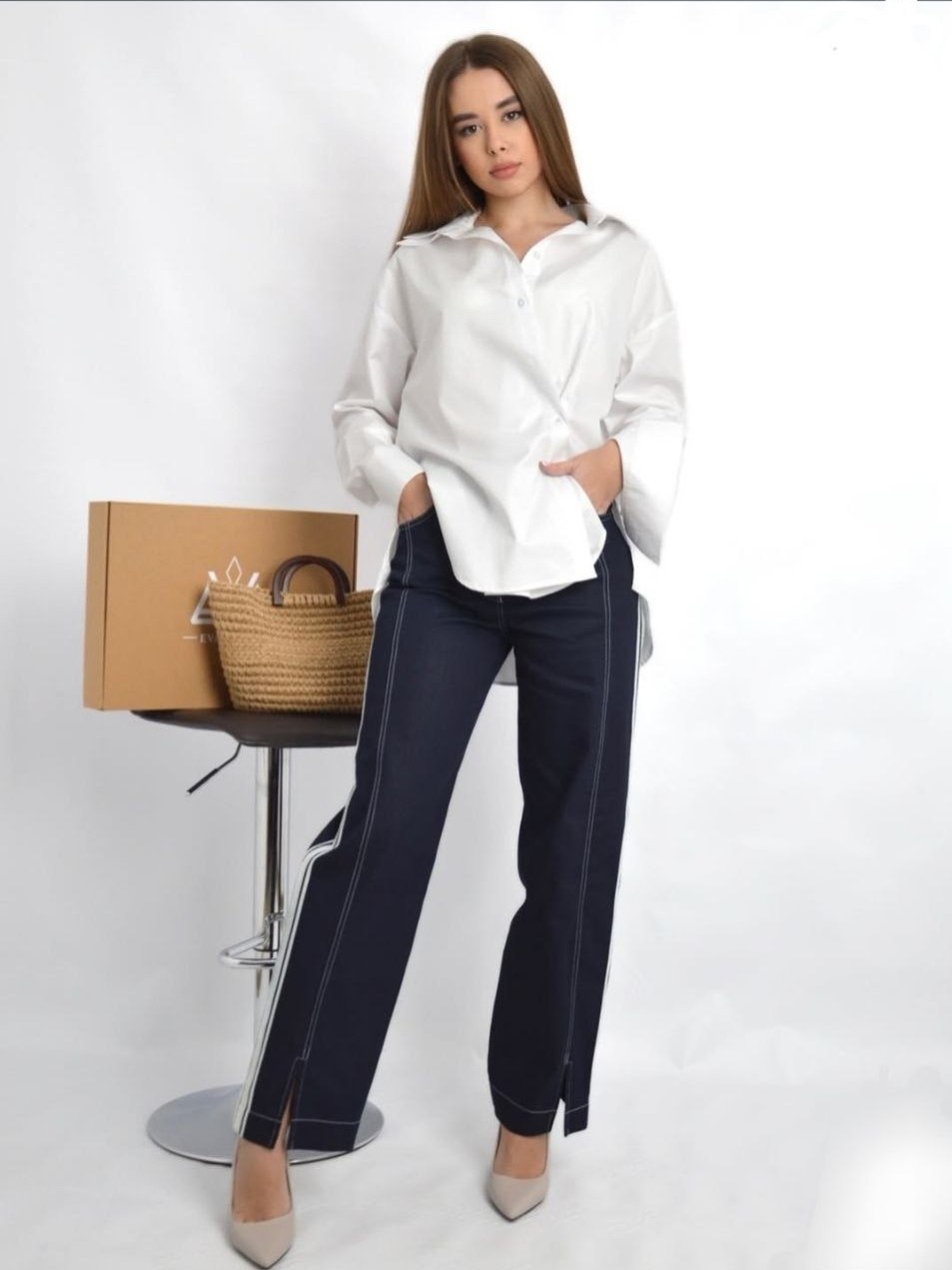 Джинси темно-сині з лампасом