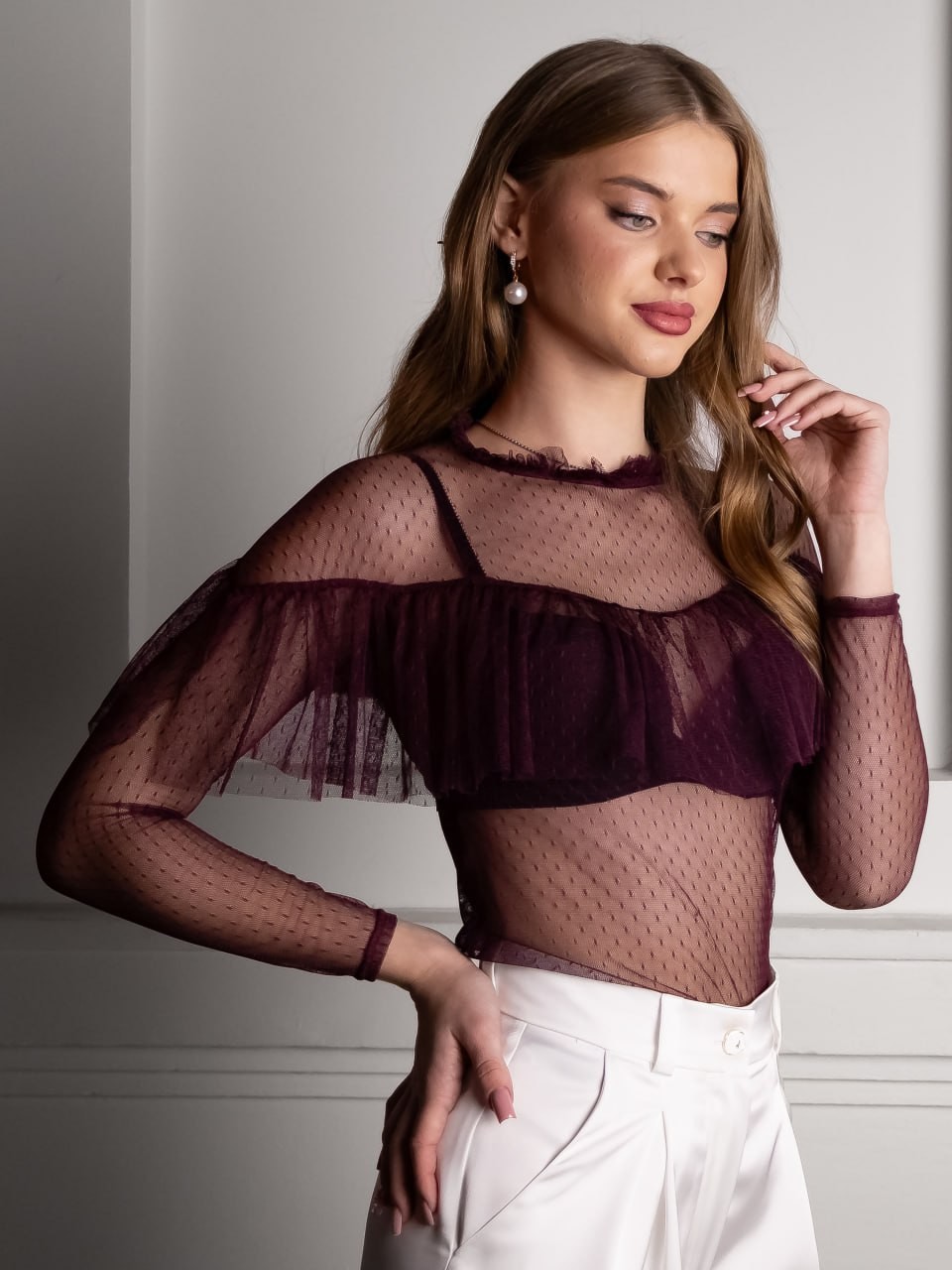 Лонгслів сіточка колір винний